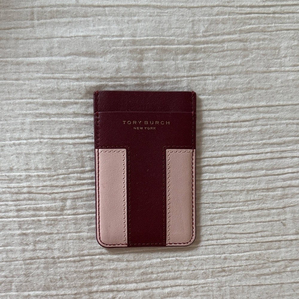 Authentic Tory Burch Maroon and Blush Phone Card Holder | NWT